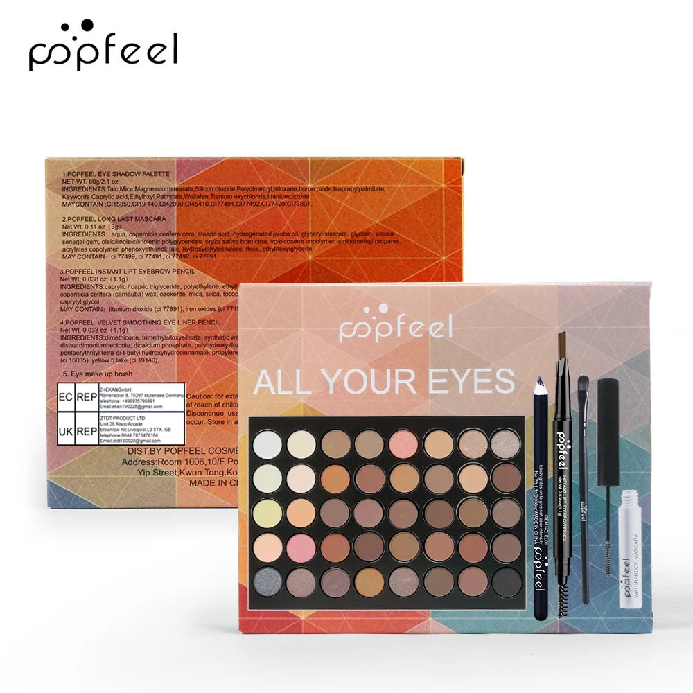 Set Maquillage Yeux POPFEEL — Palette Fard, Eyeliner, Mascara, Crayon Sourcils