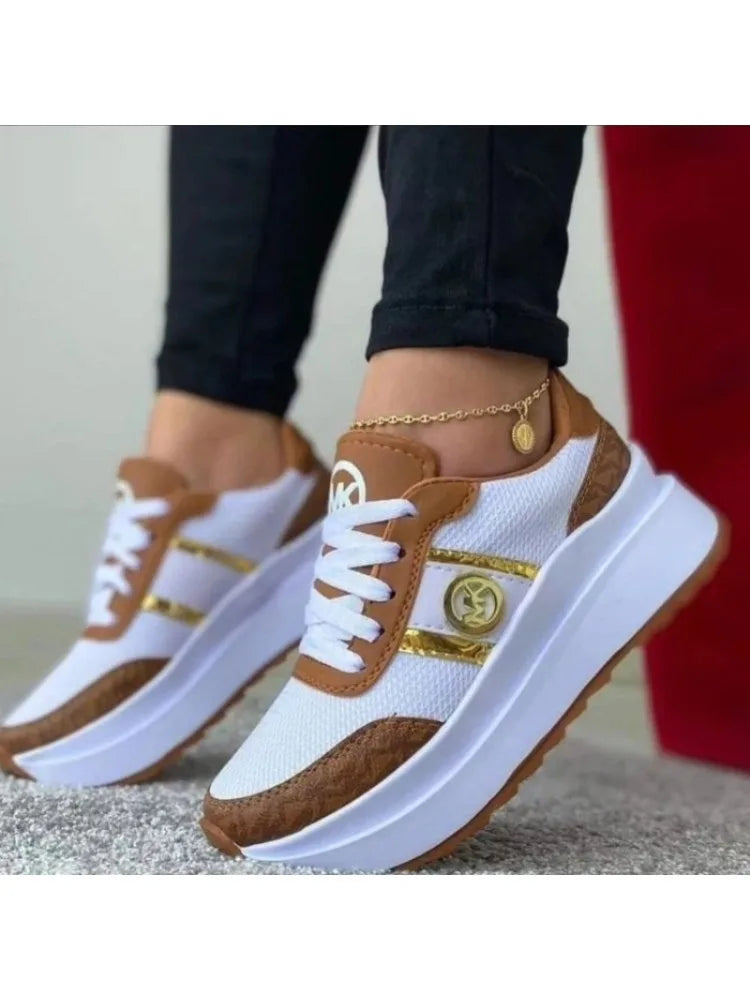 Chaussures Femme Légères Bicolores — Semelle Épaisse, Lacets, Style Casual