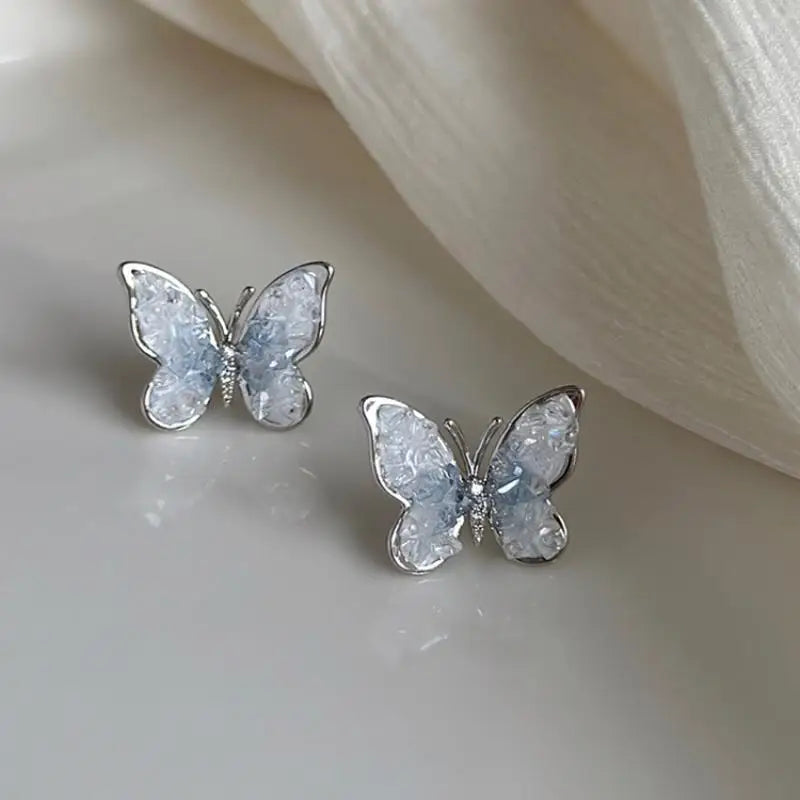Boucles d'Oreilles Papillon Cristal Fleur Coréennes — Luxe Élégant, Cadeau Mariage