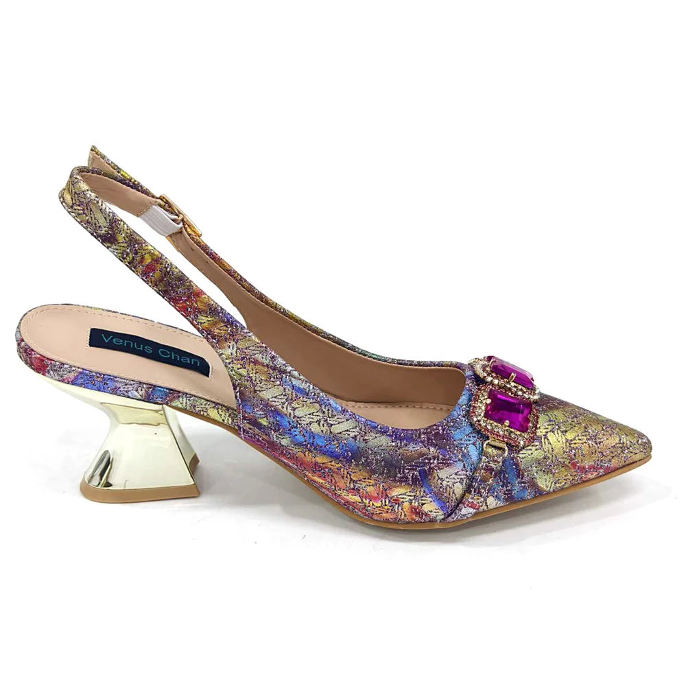 Ensemble Chaussures & Sac Femme Venus Chan Vert Strass — Talon Haut, Soirée Luxe