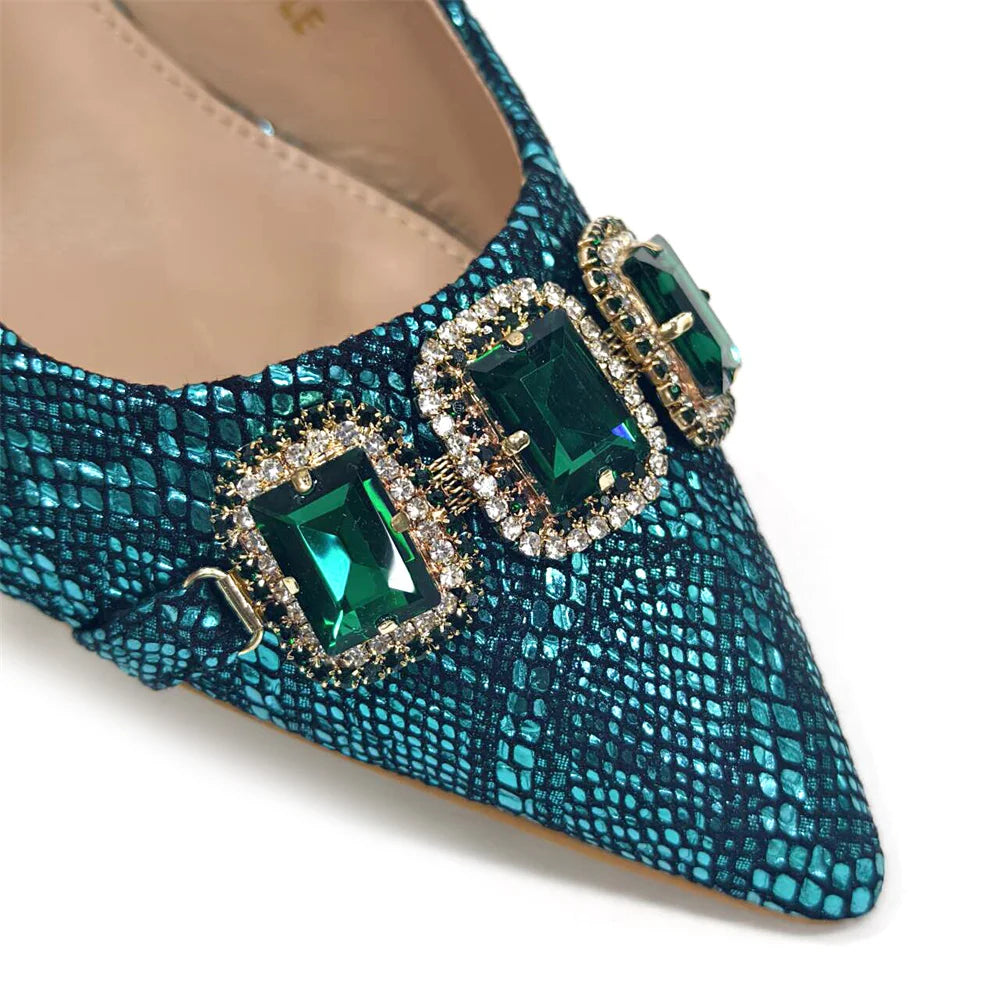 Ensemble Chaussures & Sac Femme Venus Chan Vert Strass — Talon Haut, Soirée Luxe