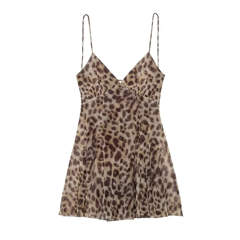 Robe Mini Tulle Léopard Femme 2025 — Dos Nu, Drapée, Soirée & Fête