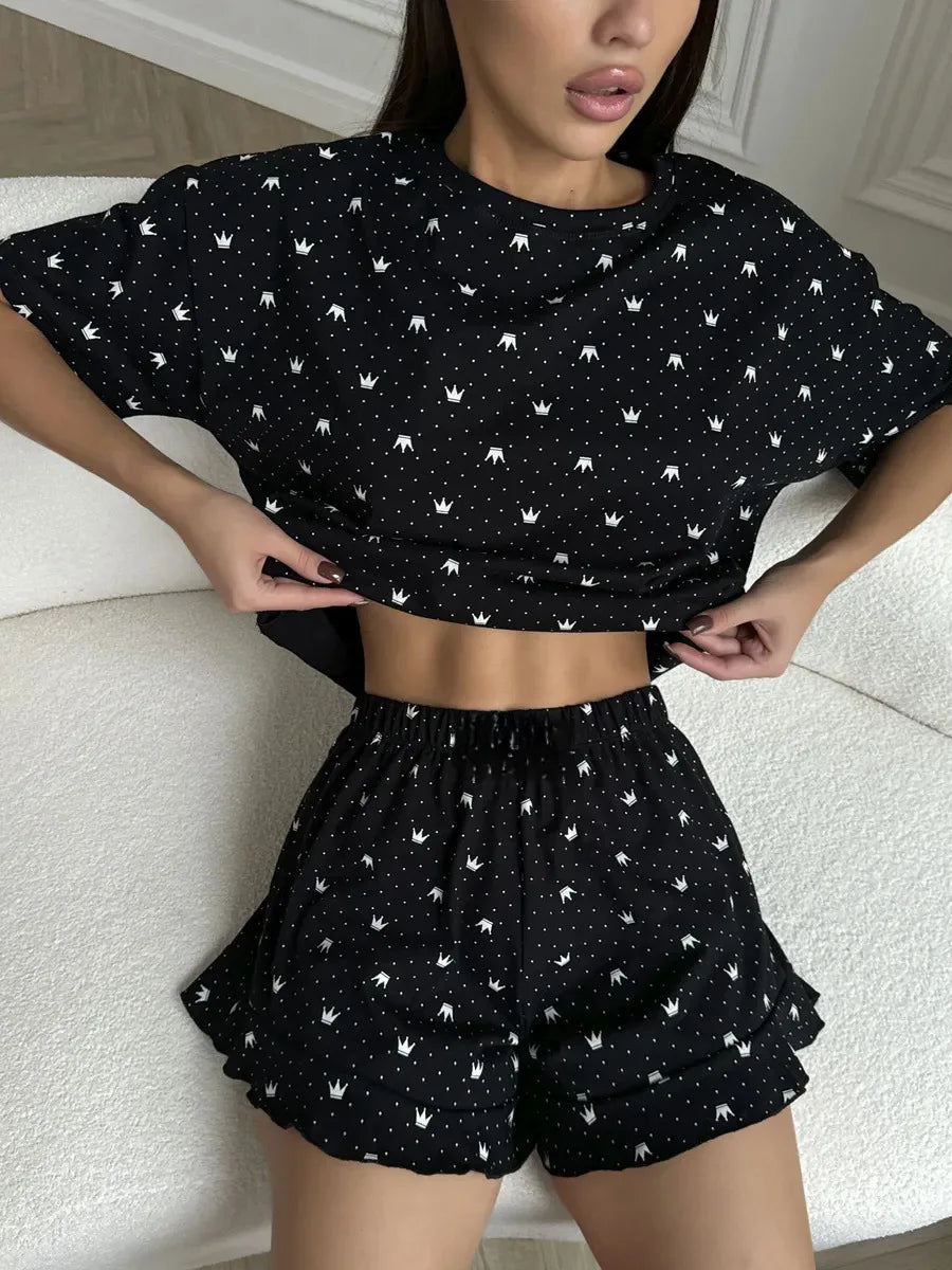 Ensemble Pyjama Femme Été — 2 Pièces Manches Courtes, Confortable & Léger