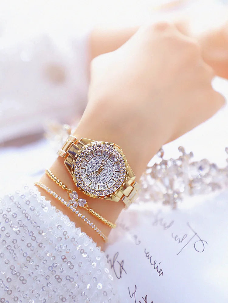 Montre Femme Or Bracelet Luxe Quartz 2025 — Acier Complet, Élégante, Top Marque