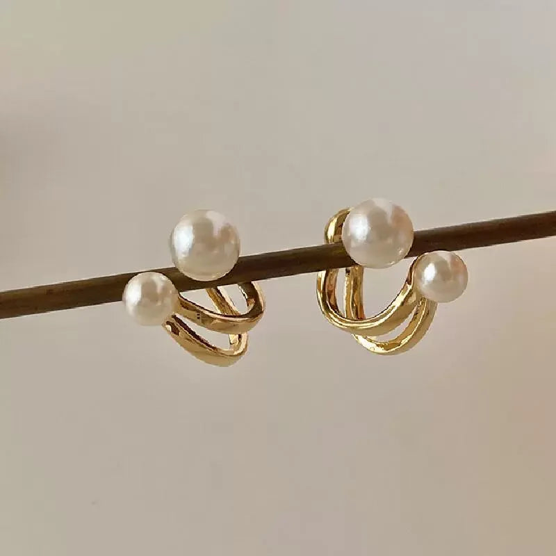 Boucles d'Oreilles Clou Perle Irrégulière Coréenne — Doré, Tendance, Cadeau