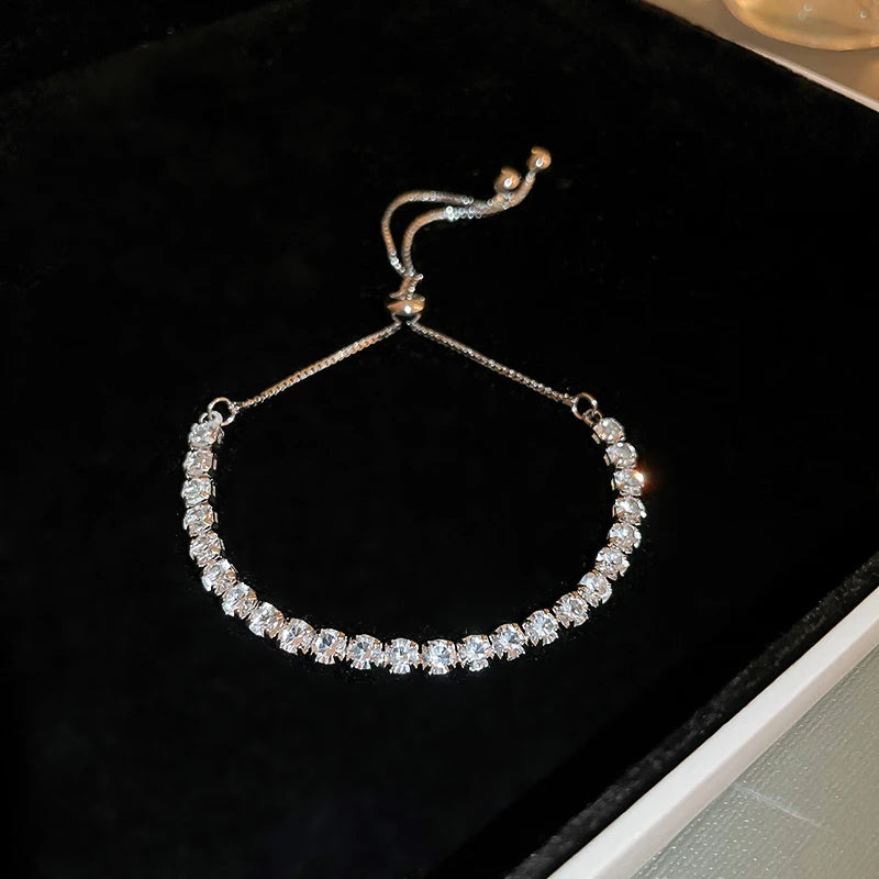 Bracelet Femme Strass Carré Ajustable — Rhinéstone, Luxe Mariage & Soirée