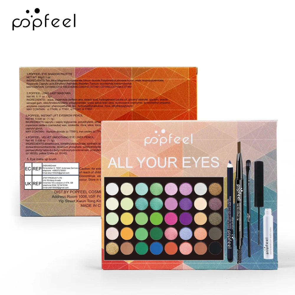 Set Maquillage Yeux POPFEEL — Palette Fard, Eyeliner, Mascara, Crayon Sourcils