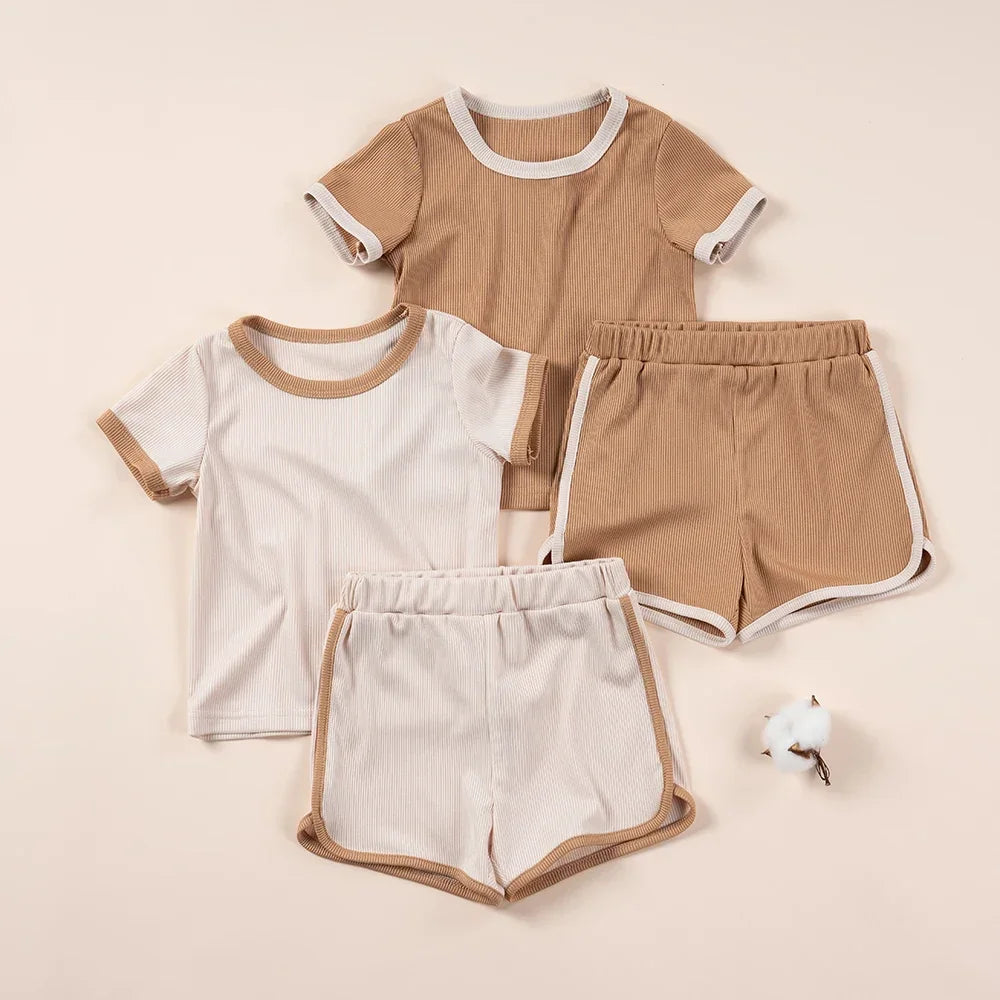 Ensemble 2 pièces bébé mixte – T-shirt uni manches courtes & short coton, 6 mois-5 ans
