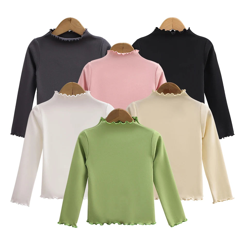 T-Shirt Fille Manches Longues Automne-Hiver — Bord Champignon Couleur Unie