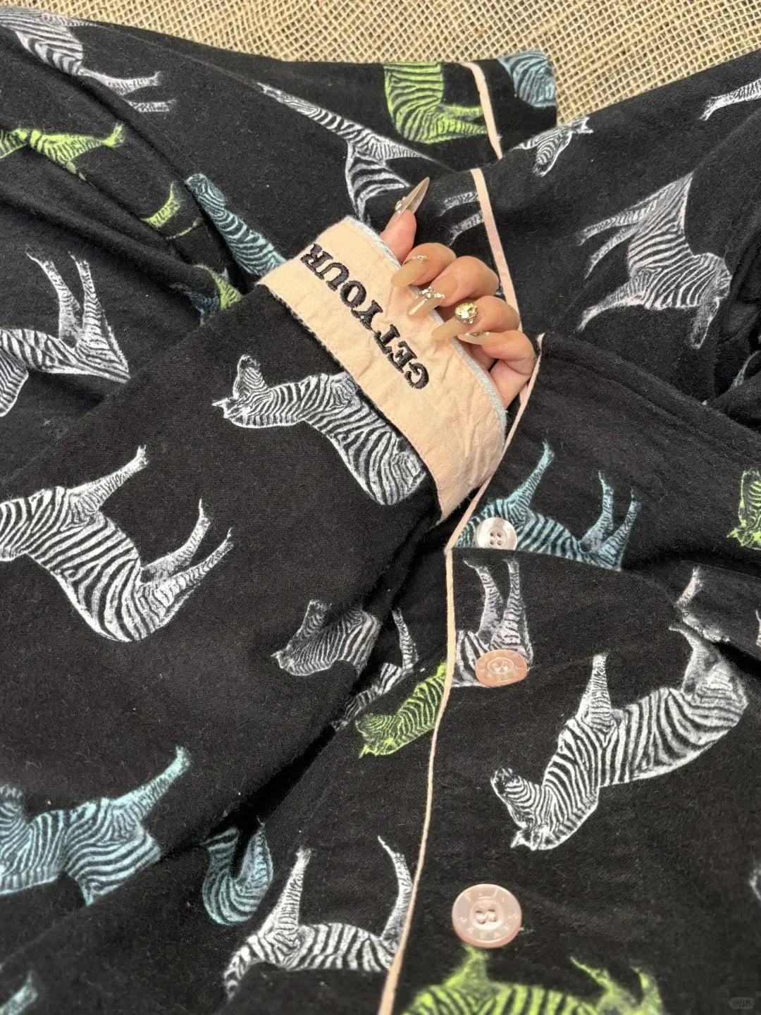 Ensemble Pyjama Femme Coton — Imprimé Cartoon Mignon, 2 Pièces, Manches Longues, Automne