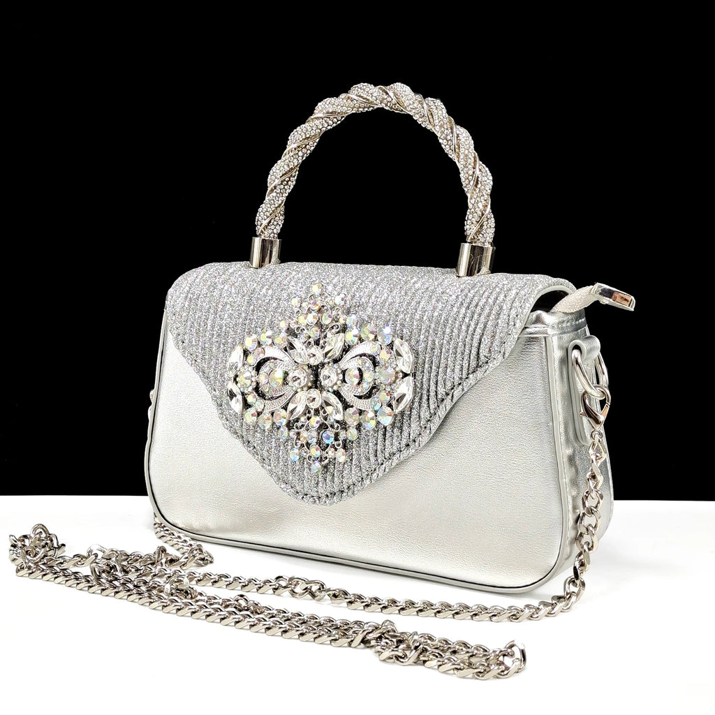 Ensemble Chaussures & Sac Femme Strass Magenta — Bout Pointu, Talon Haut, Mariage Soirée