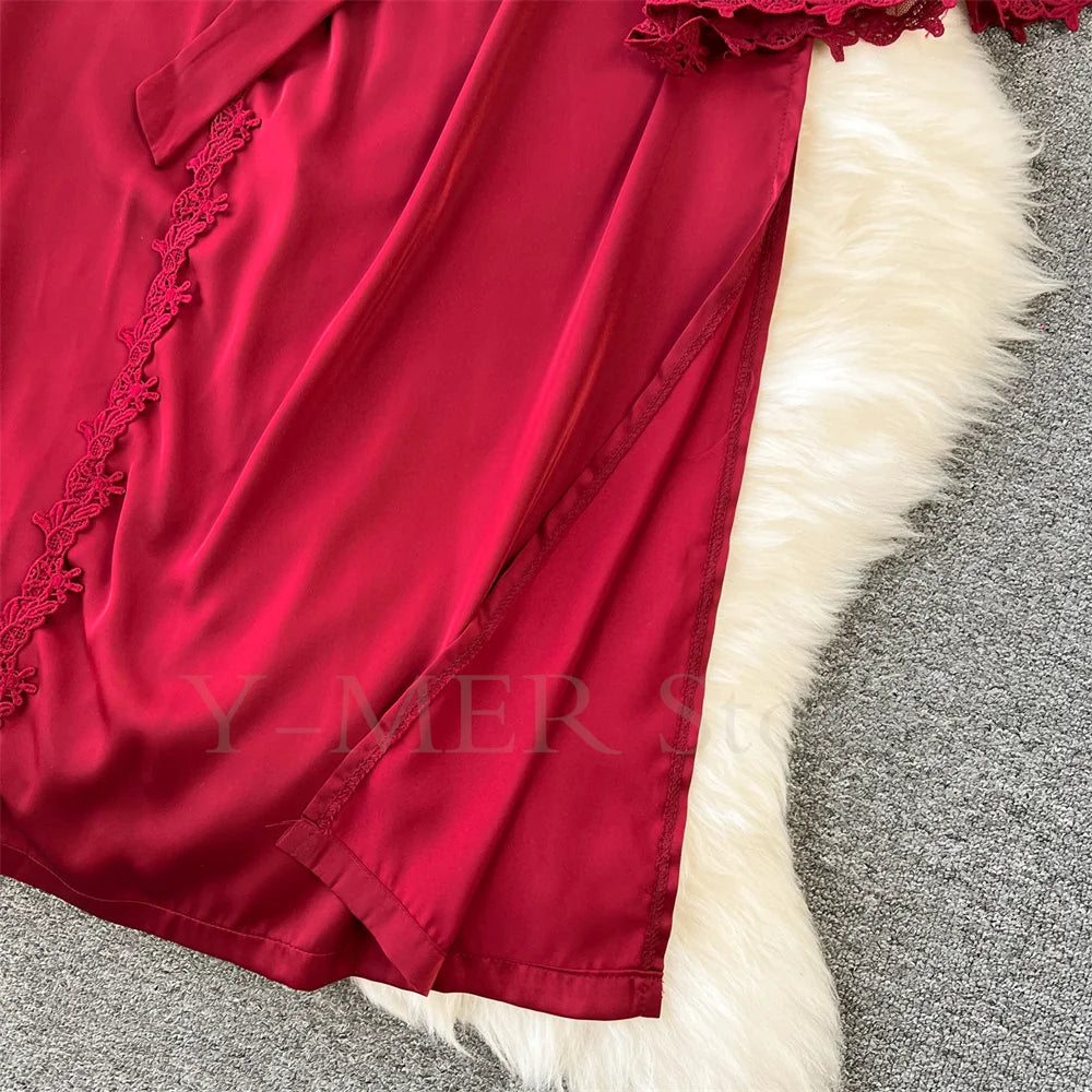 Robe de Chambre Kimono Dentelle Broderie — Longue, Satin Soie, Mariage & Nuit