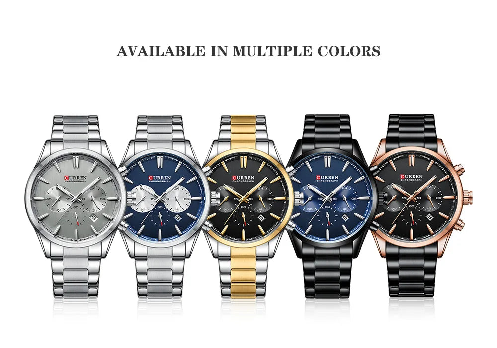 Montre Homme CURREN Multifonction Quartz — Date Automatique, Bracelet Acier Inoxydable