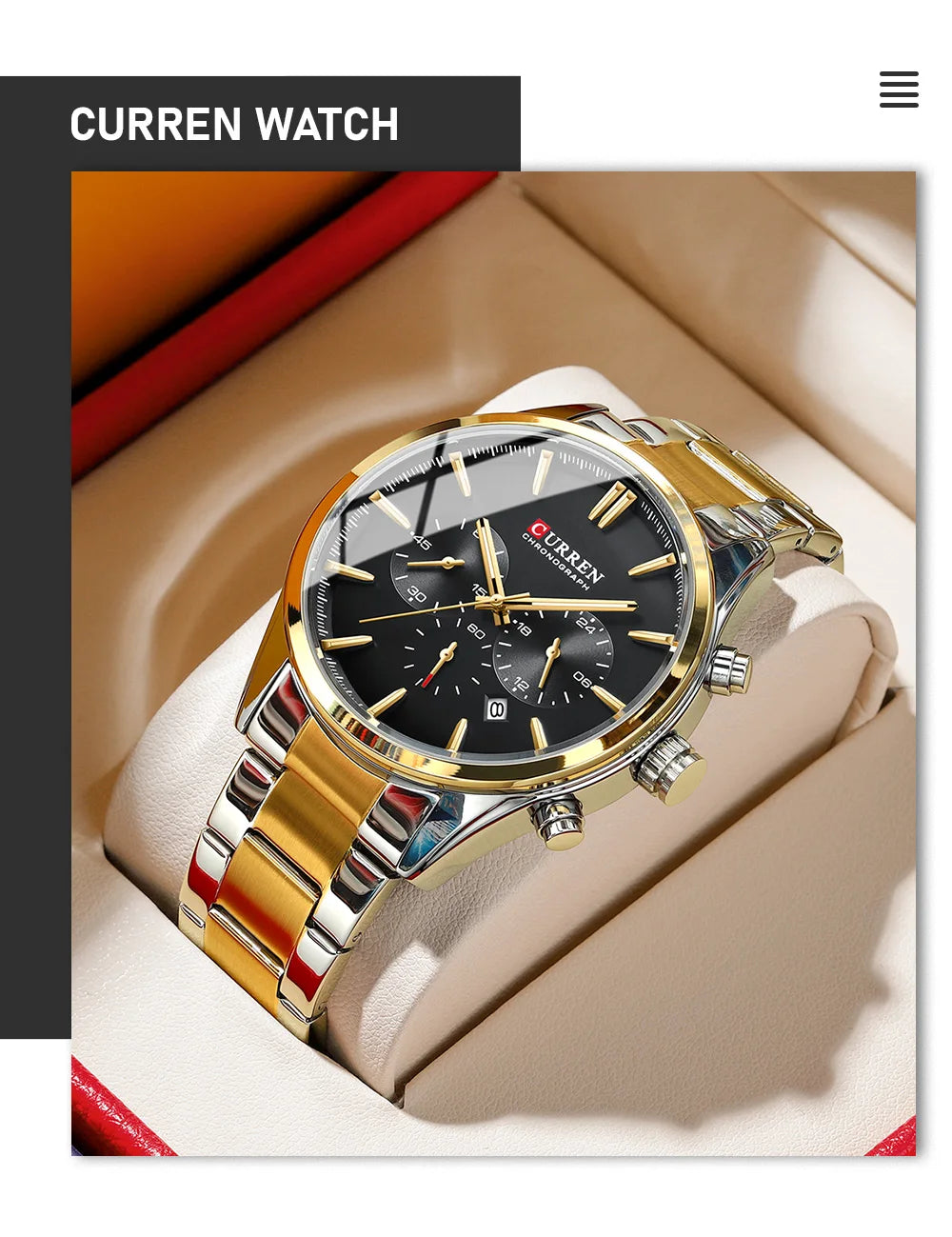 Montre Homme CURREN Multifonction Quartz — Date Automatique, Bracelet Acier Inoxydable