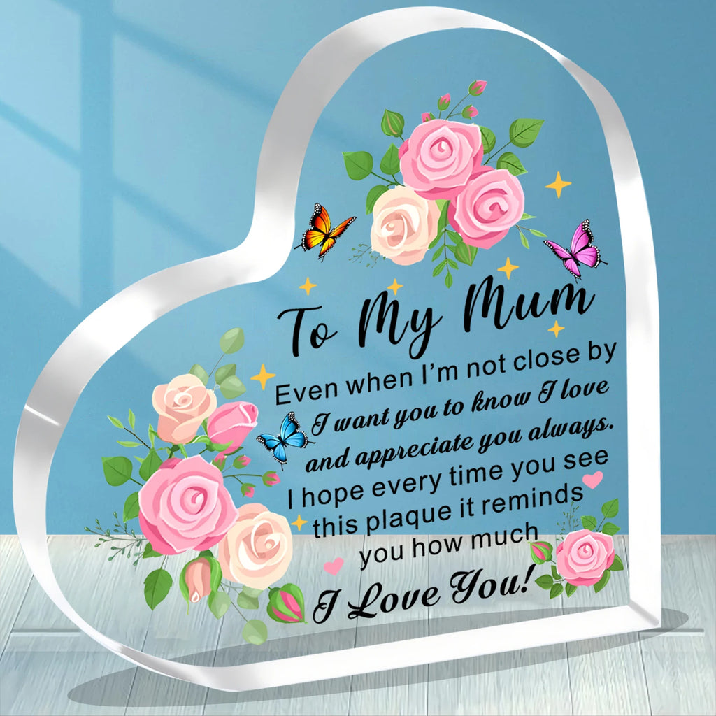 Plaque Cœur Acrylique "Je T'Aime Maman" – Cadeau Fête des Mères & Anniversaire