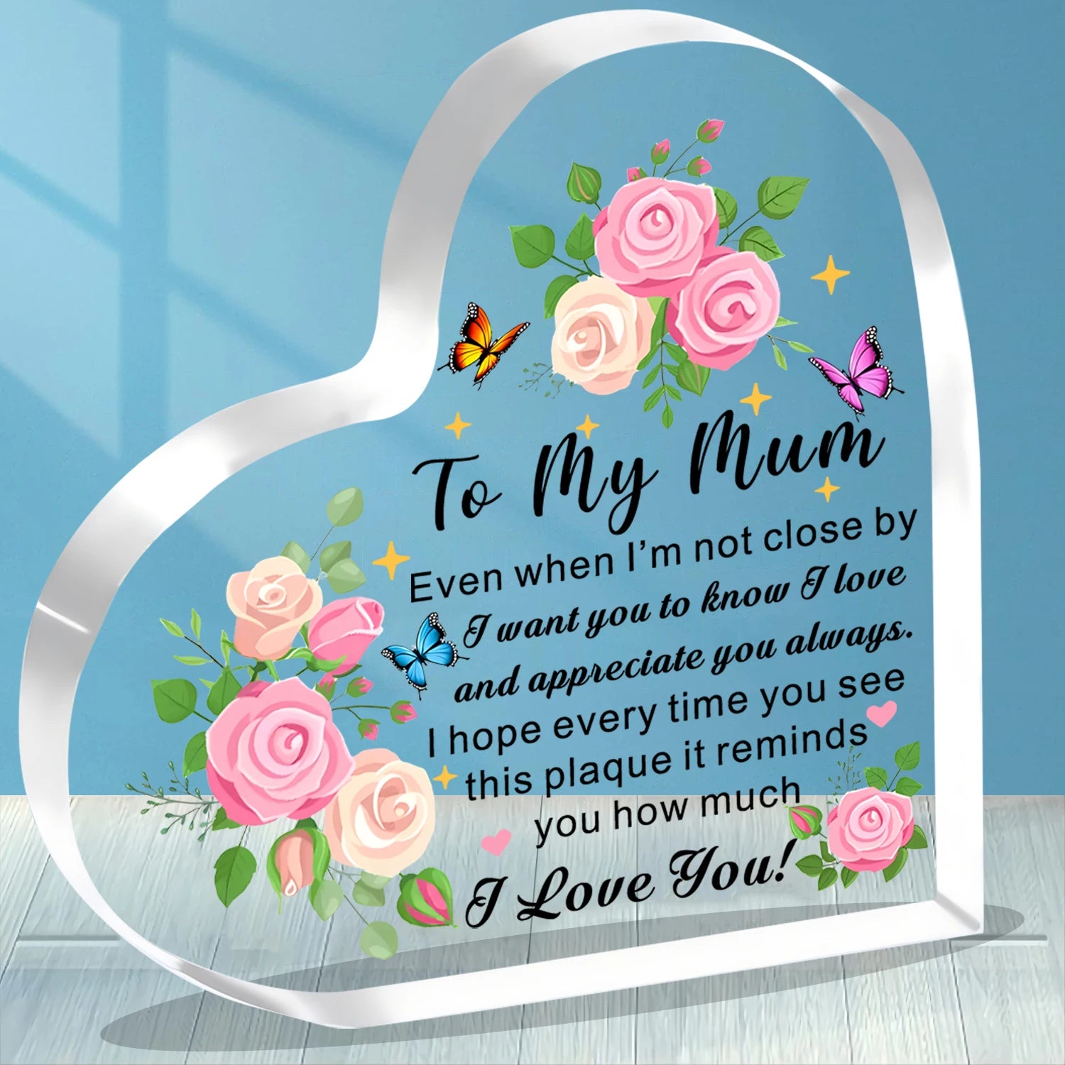 Plaque Cœur Acrylique "Je T'Aime Maman" – Cadeau Fête des Mères & Anniversaire