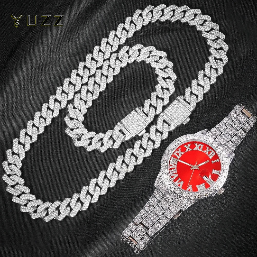 Coffret Montre + Chaîne Cubaine + Bracelet Homme — Hip Hop Strass, Style Rappeur