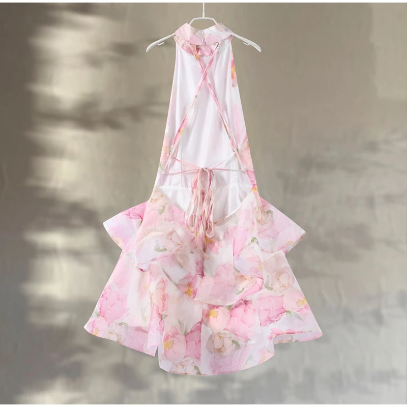 Robe Maxi Halter Corset Imprimé Floral 2026 — Sans Manches, Ligne A, Soirée Élégante