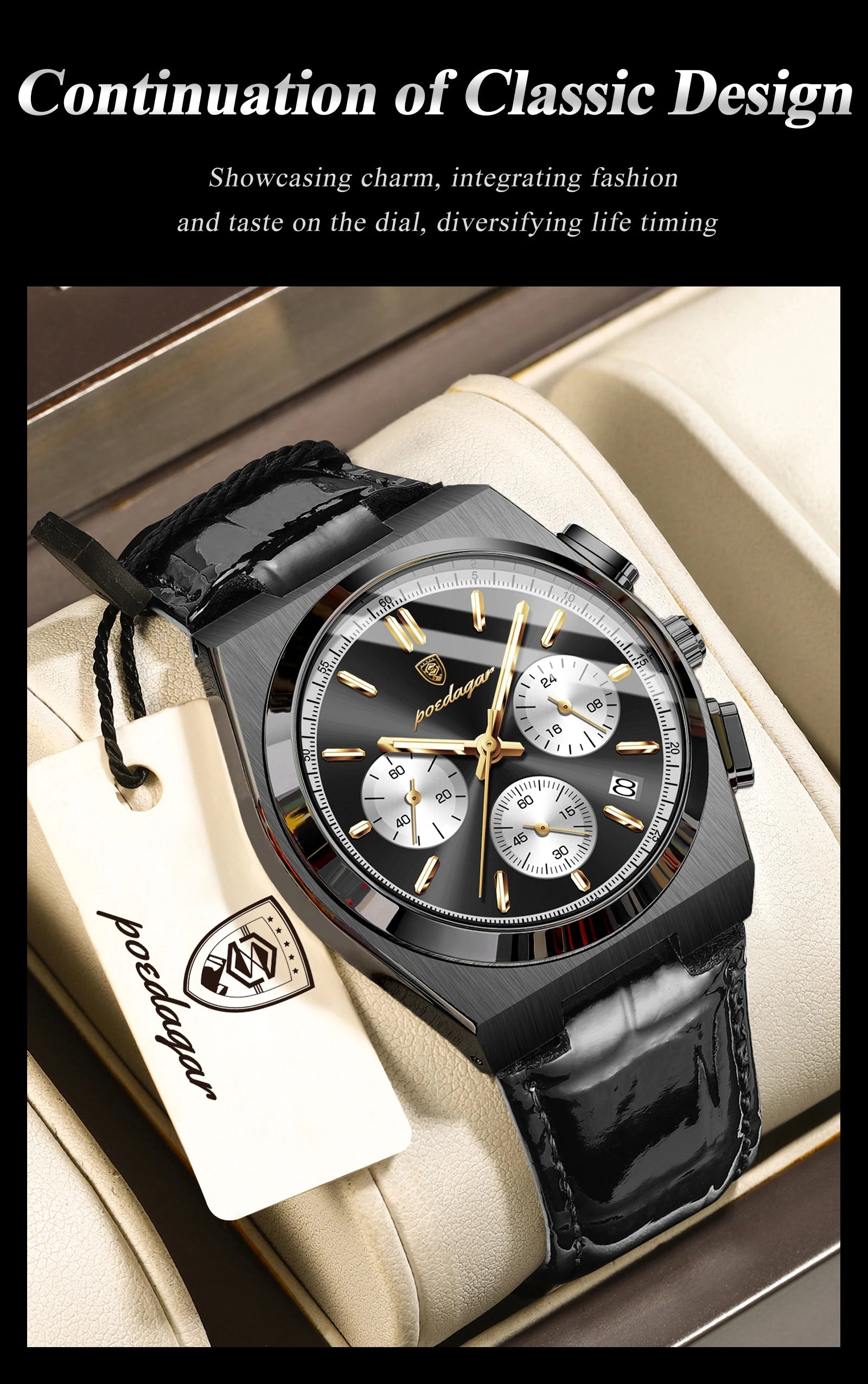 Montre Homme POEDAGAR Business Quartz — Étanche, Lumineux, Chronographe, Date, Sport