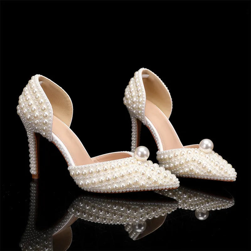 Escarpins Femme Luxe Perles Intégrales — Bout Pointu, Talon Fin, Mariage & Prom