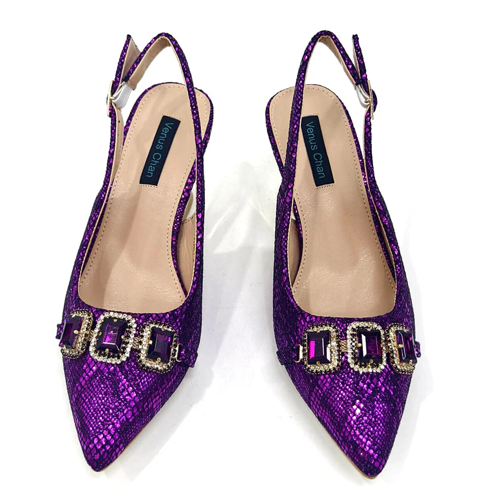 Ensemble Chaussures & Sac Femme Venus Chan Vert Strass — Talon Haut, Soirée Luxe