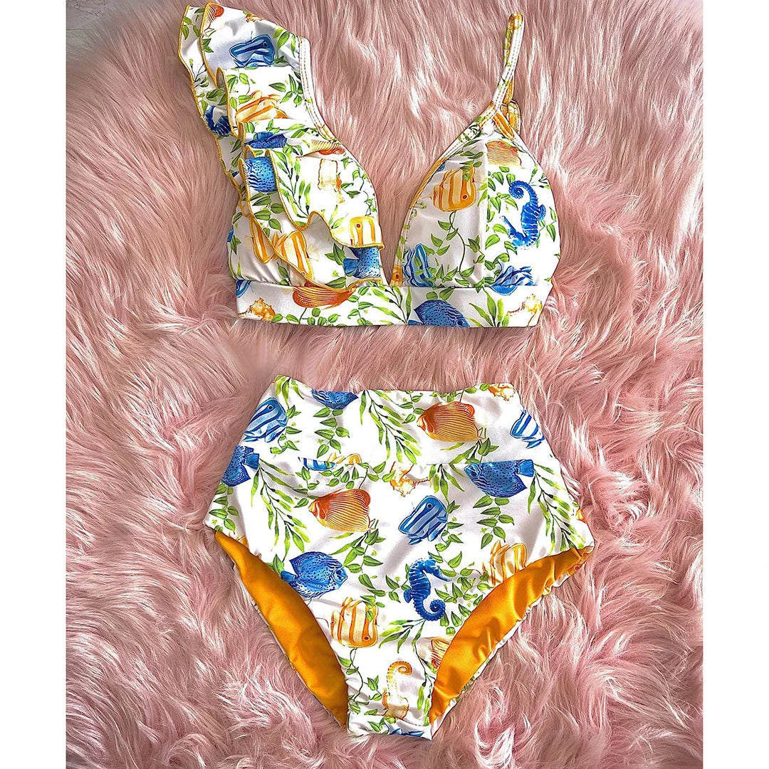 Bikini Taille Haute Bandage Floral 2026 — Volanté, Push Up, Bretelles Brésilien