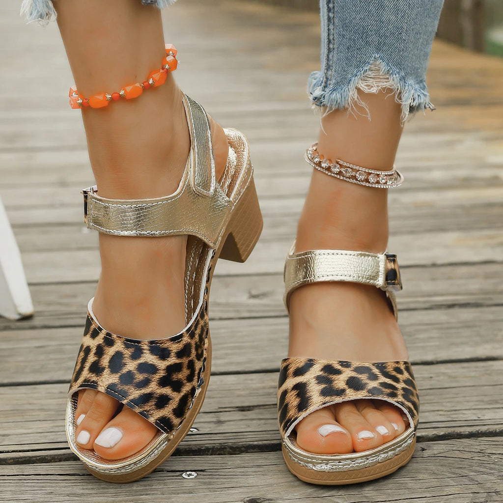 Sandales Femme Léopard Or Talon Compensé 2025 — Gladiateur, Plateforme Casual