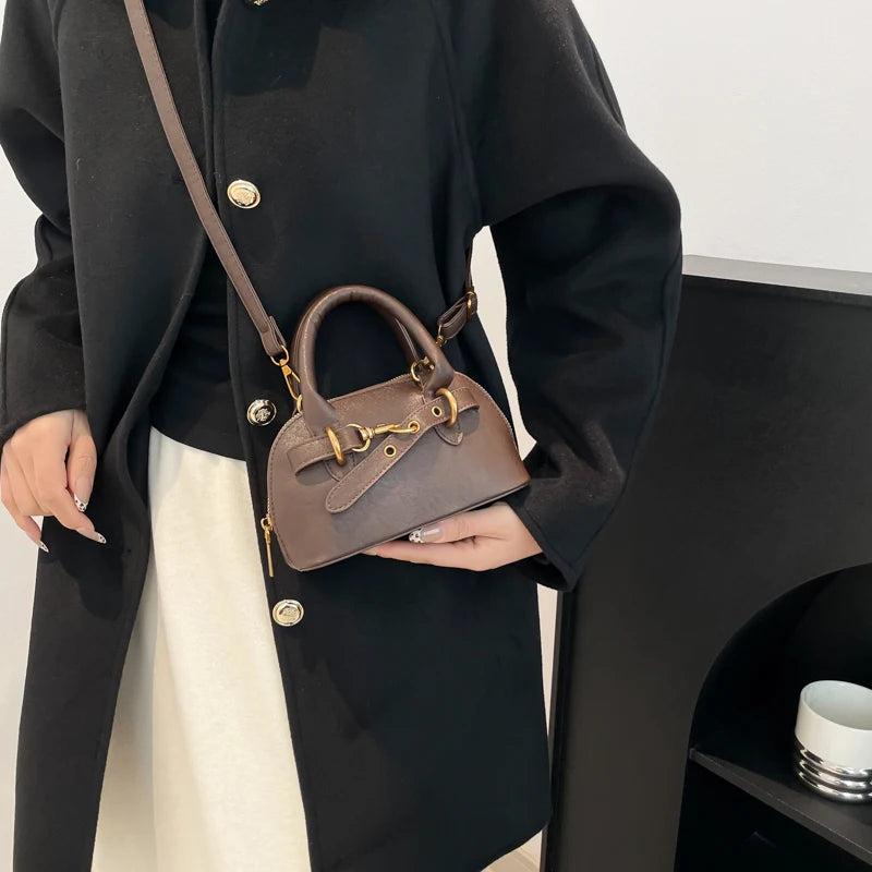 Mini Sac Coquille Femme Luxe — Boucle Ceinture, Petit Sac Épaule Bandoulière Designer