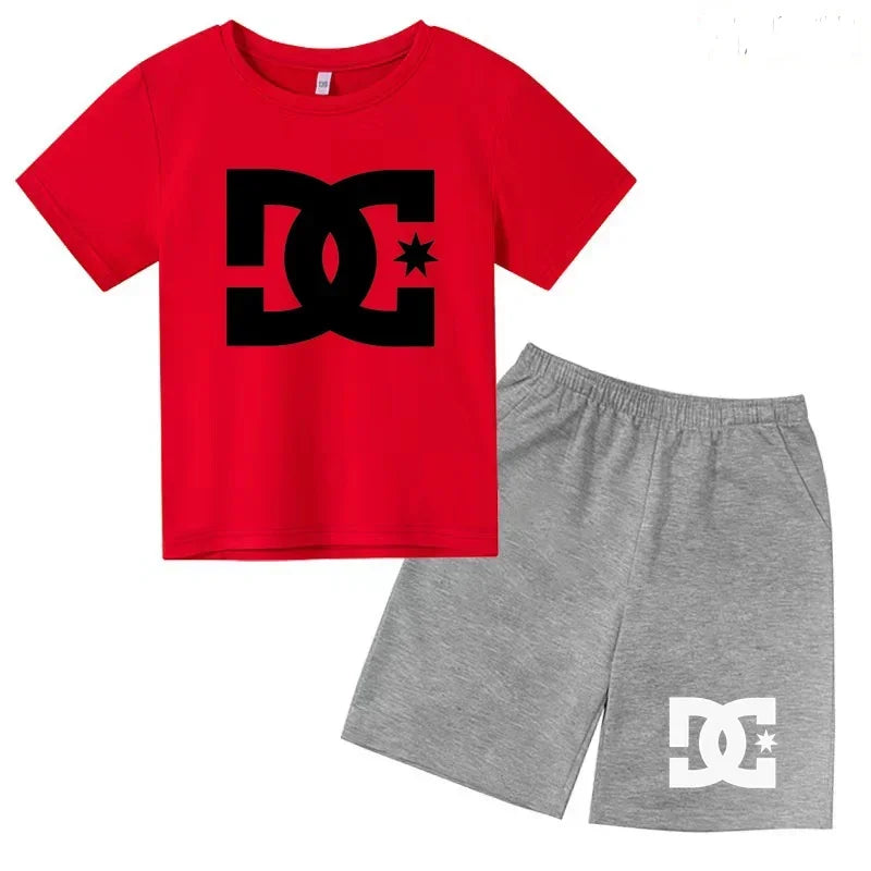 Ensemble 2 pièces enfant mixte – T-shirt imprimé mignon & short sport décontracté, 3-13 ans