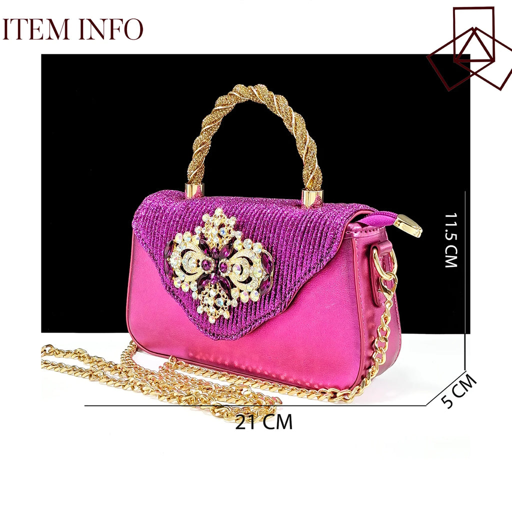 Ensemble Chaussures & Sac Femme Strass Magenta — Bout Pointu, Talon Haut, Mariage Soirée