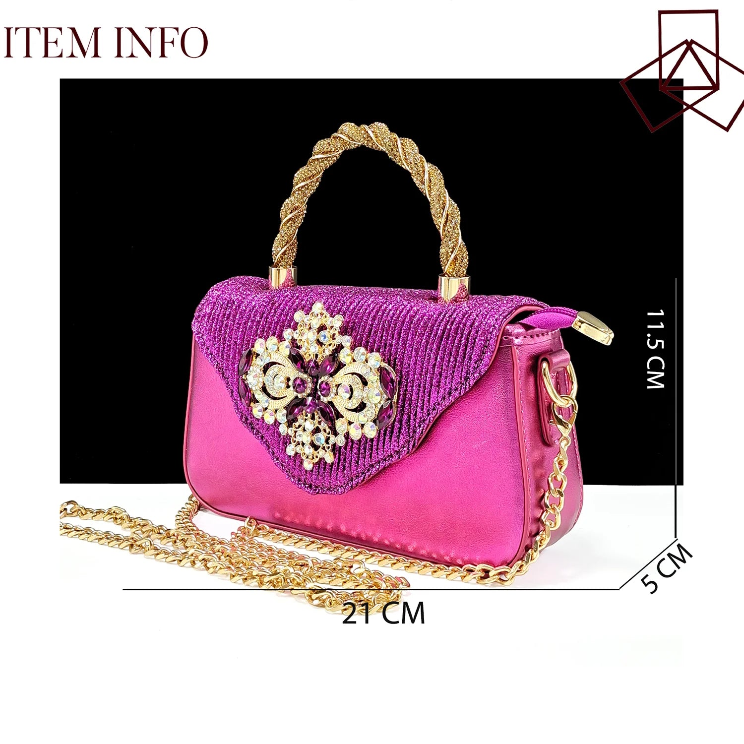 Ensemble Chaussures & Sac Femme Strass Magenta — Bout Pointu, Talon Haut, Mariage Soirée
