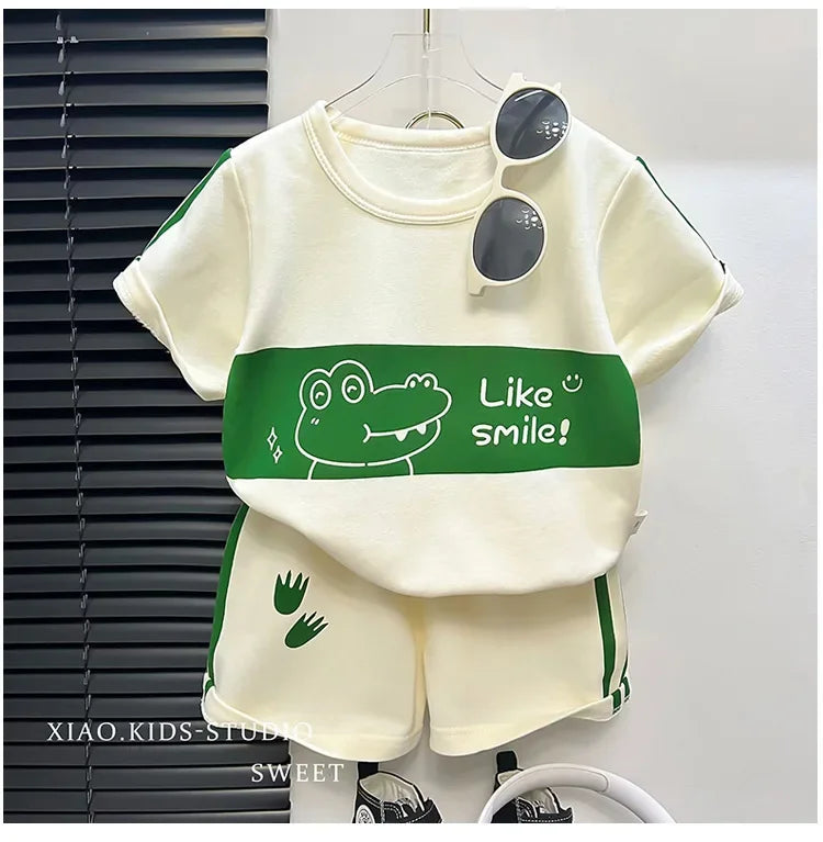 Ensemble 2 pièces enfant – T-shirt rayé manches courtes & short, tenue été garçon 1-3 ans