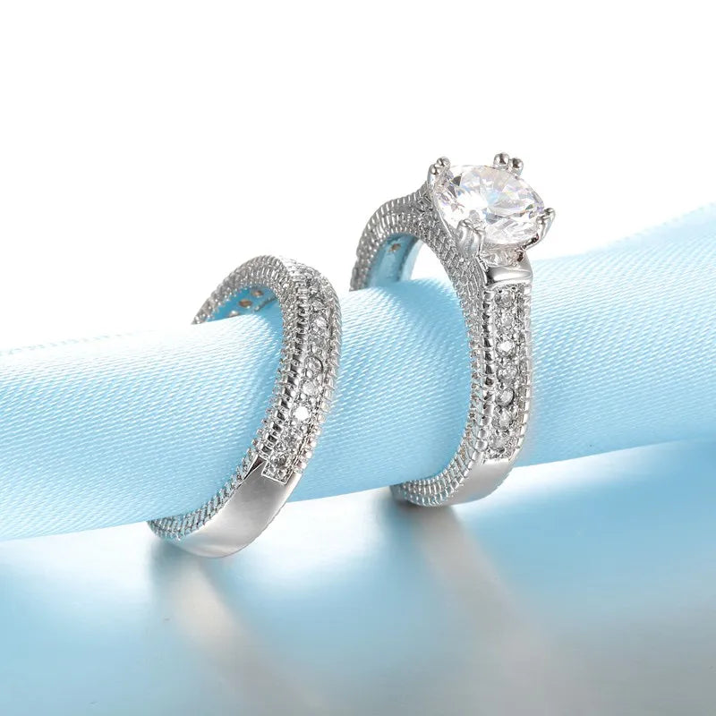 Bague Couple Mariage Argent 925 — Zircon Brillant, Anniversaire & Fiçailles