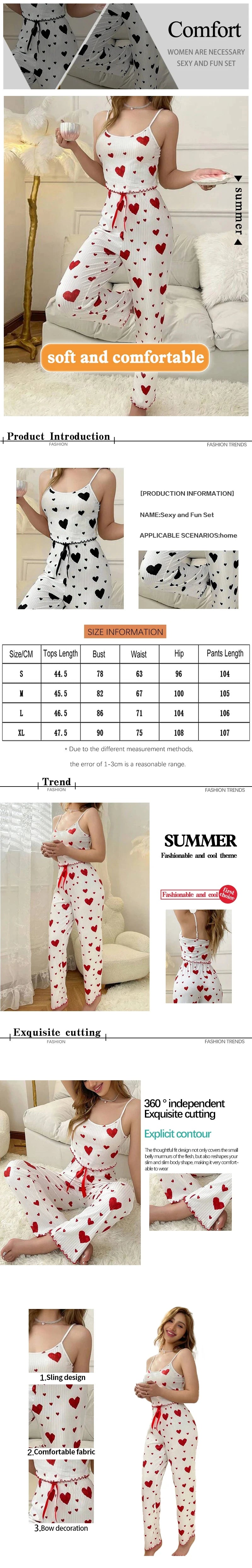 Ensemble Pyjama Femme Soie Glacée 2 Pièces — Débardeur Imprimé & Pantalon Long, Sexy