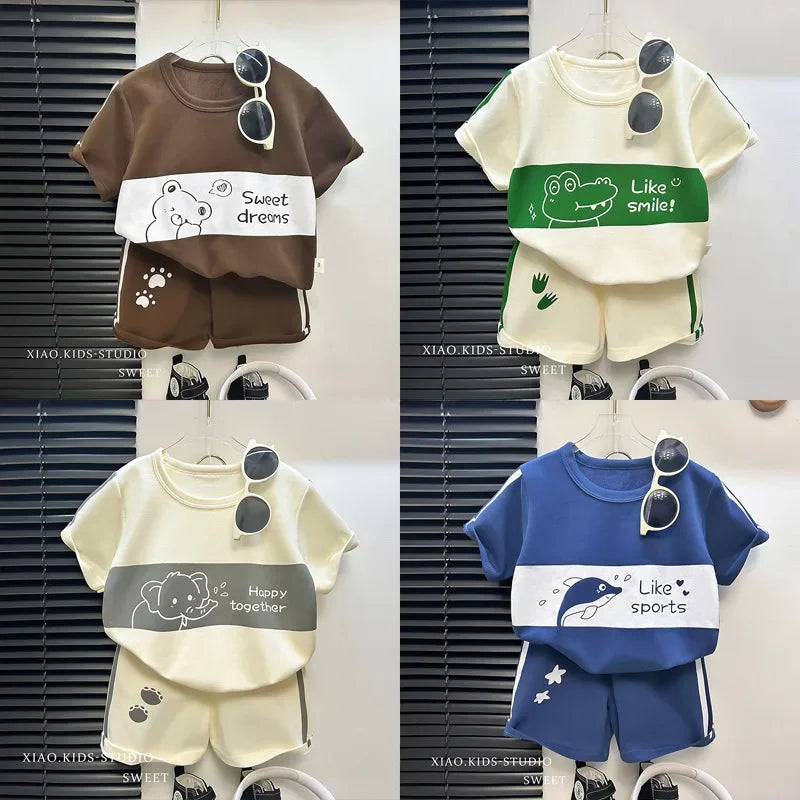Ensemble 2 pièces enfant – T-shirt rayé manches courtes & short, tenue été garçon 1-3 ans