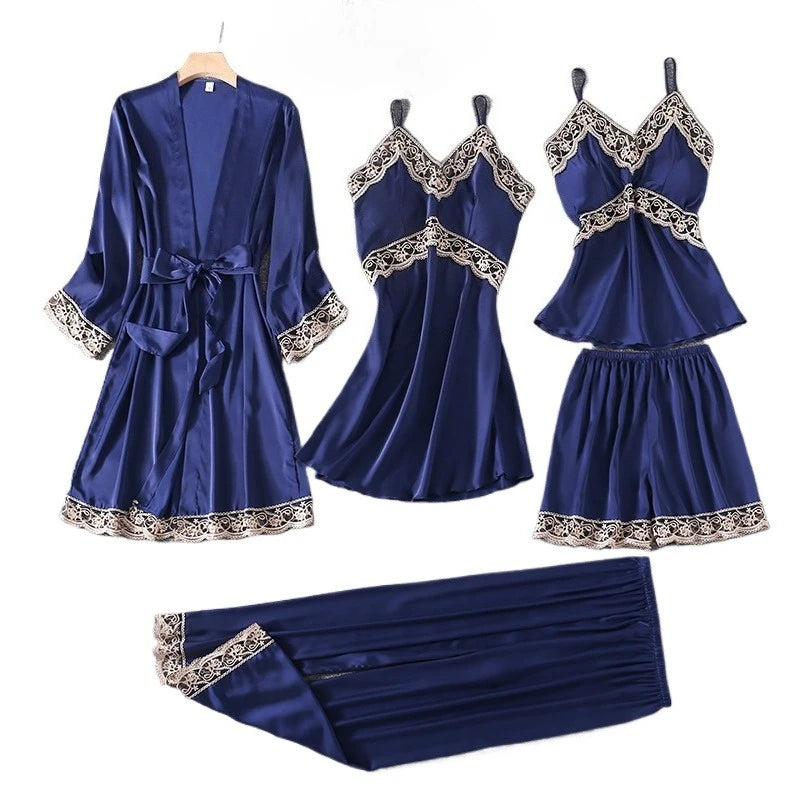 Ensemble Pyjama Femme 5 Pièces Grande Taille — Style Européen, Printemps-Automne