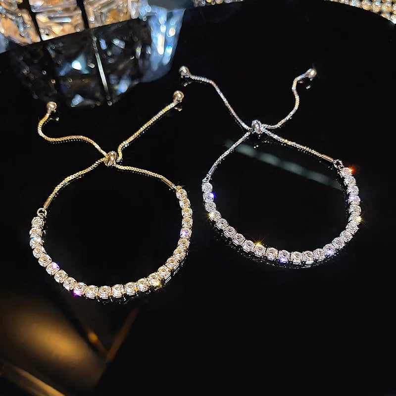 Bracelet Femme Strass Carré Ajustable — Rhinéstone, Luxe Mariage & Soirée