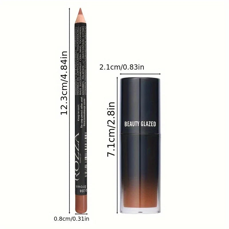 Set 2 Pièces Crayon Lèvres + Huile Lèvres Waterproof Hydratant — Longue Tenue