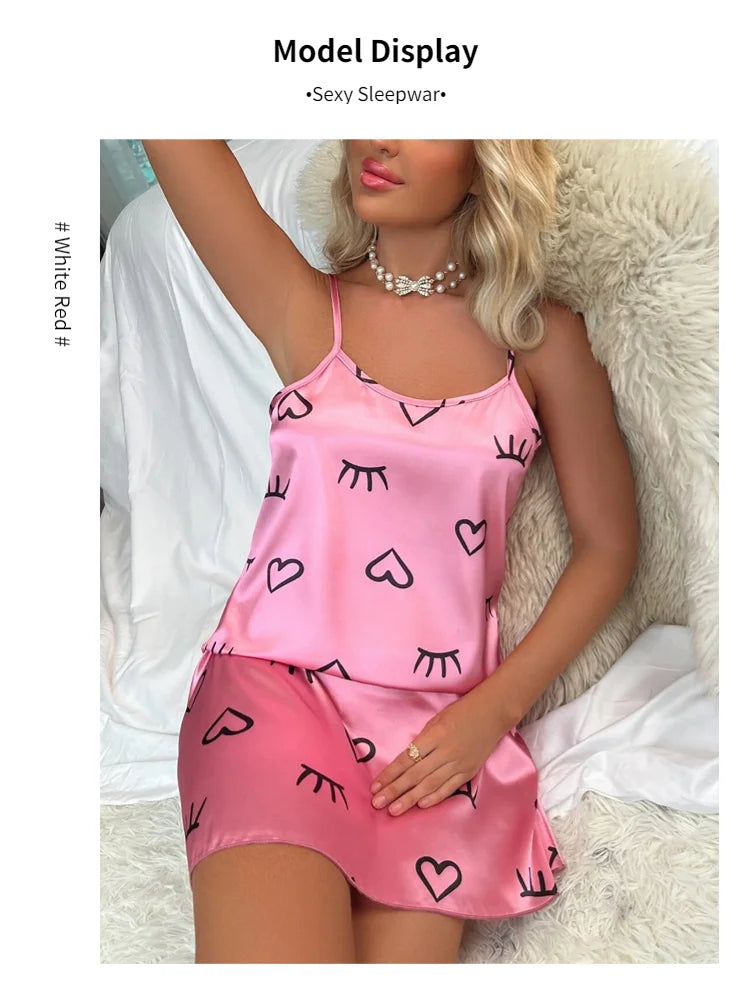 Lingerie Femme Babydoll Nuisette Imprimée — Sans Manches, Sexy, Pyjama Chemise