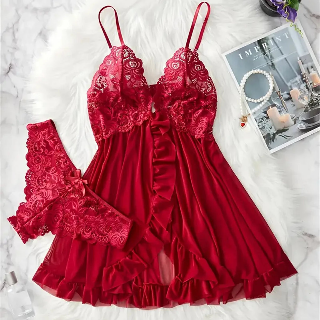 Lingerie Femme Transparente Dentelle — Nuisette Babydoll Sexy, Soutien-Gorge Ouvert