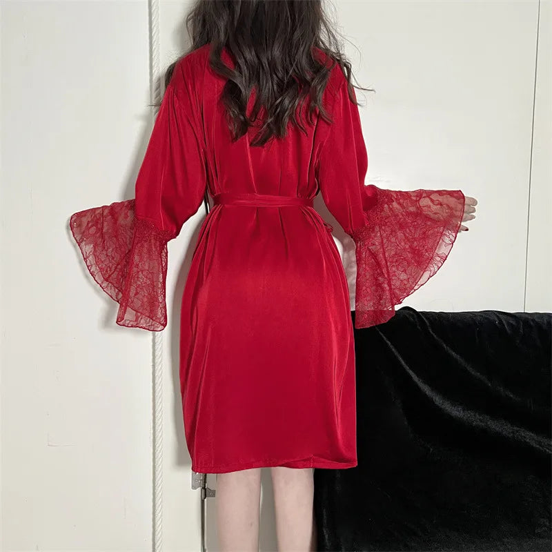 Robe de Chambre Femme Broderie Sexy — Dentelle Satin, Kimono Mariage Été