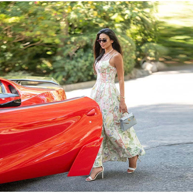 Robe Maxi Halter Corset Imprimé Floral 2026 — Sans Manches, Ligne A, Soirée Élégante