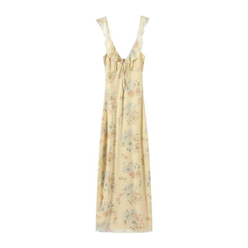 Robe Femme Bretelles Fleurs Imprimées Dos Nu — Slim, Sans Manches, Plage Été 2025
