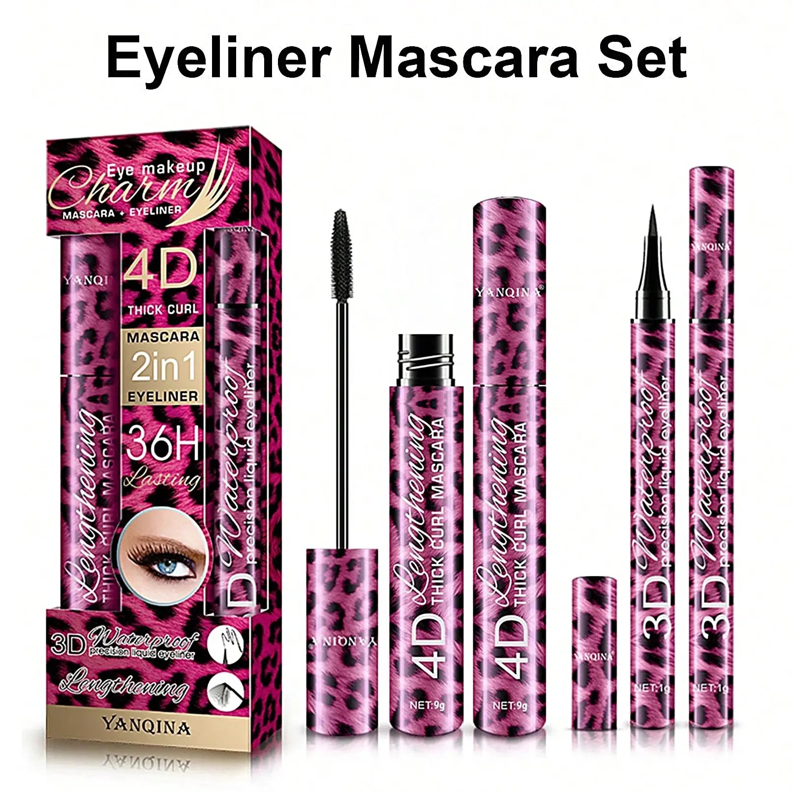 Set Eyeliner Liquide & Mascara 4D YANQINA — Waterproof, Crayon Sourcils, Yeux