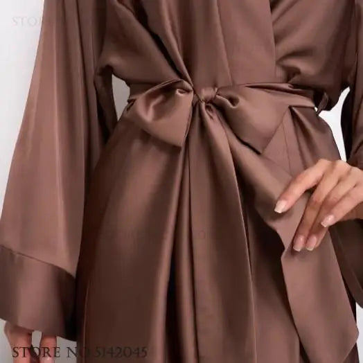 Robe de Chambre Longue Femme Kimono Satin — Yukata Été, Négligé Élégant