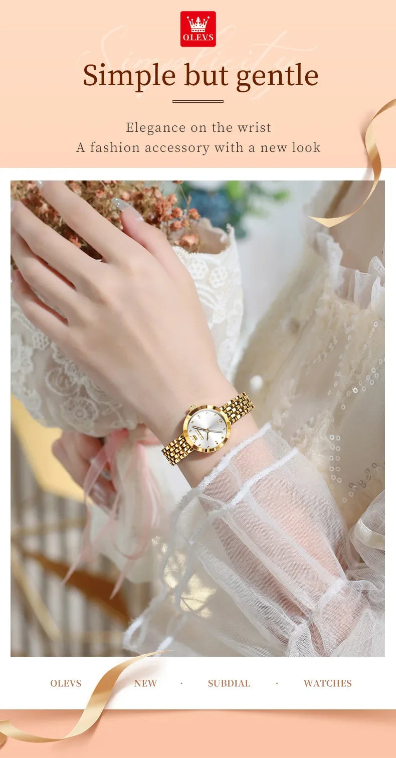 Montre Femme OLEVS 9992 Luxe Or Quartz — Étanche, Élégante, Relojes Para Mujer