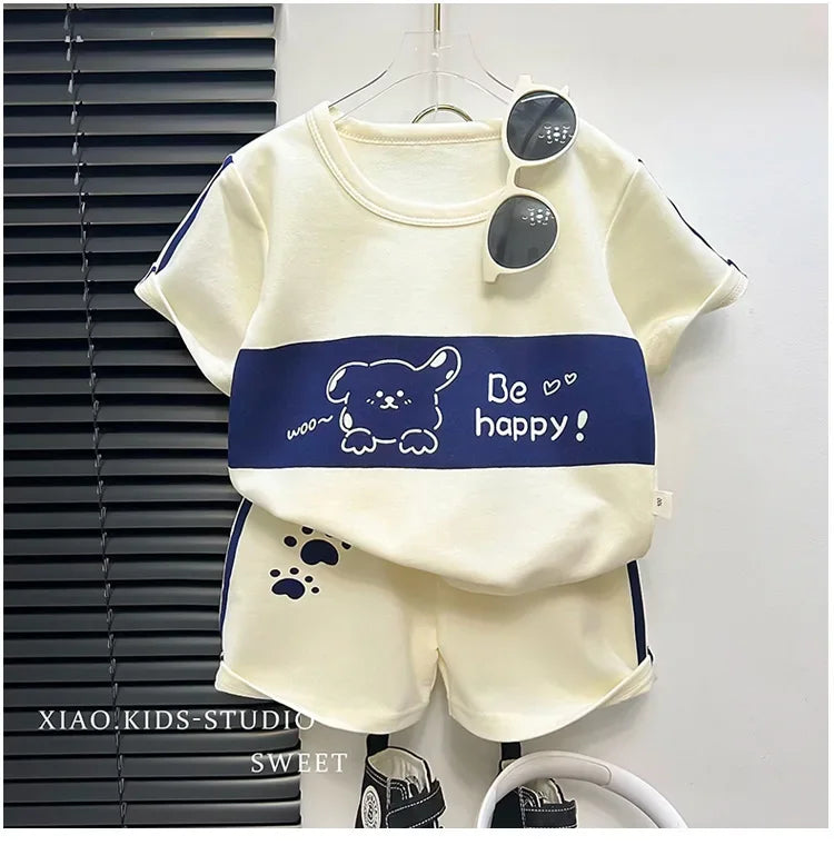 Ensemble 2 pièces enfant – T-shirt rayé manches courtes & short, tenue été garçon 1-3 ans
