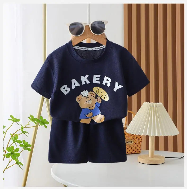 Ensemble 2 pièces enfant – T-shirt imprimé cartoon manches courtes & short, tenue décontractée 1-4 ans