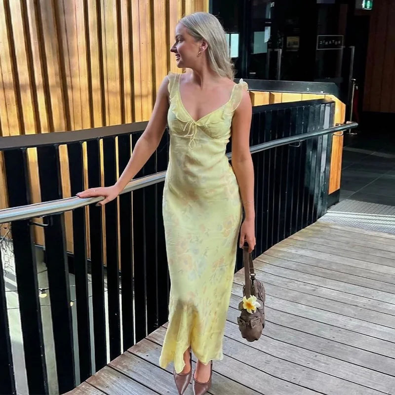 Robe Femme Bretelles Fleurs Imprimées Dos Nu — Slim, Sans Manches, Plage Été 2025