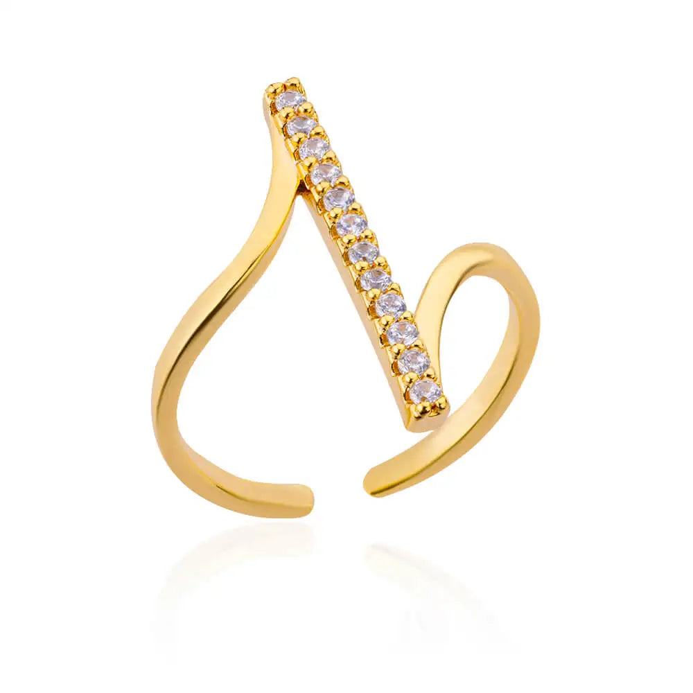 Bague Femme Zircon Géométrique Acier Doré — Ajustable, Luxe Mariage & Soirée 2024